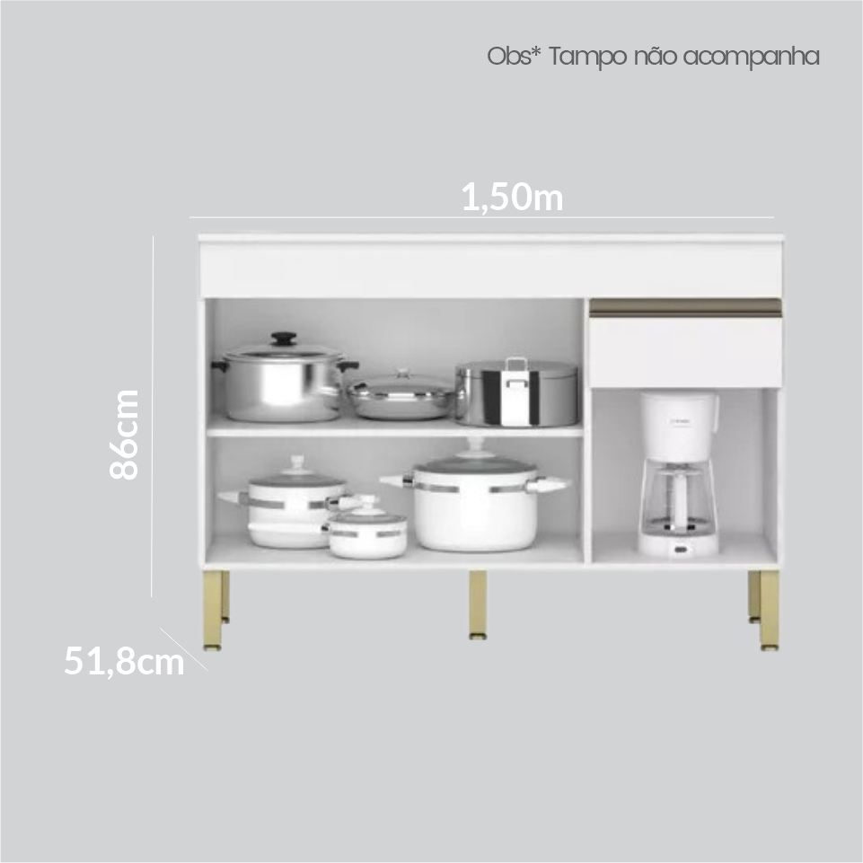 GABINETE DE COZINHA HOLAMBRA 1,50 M COR SUPREMO FREIJÓ