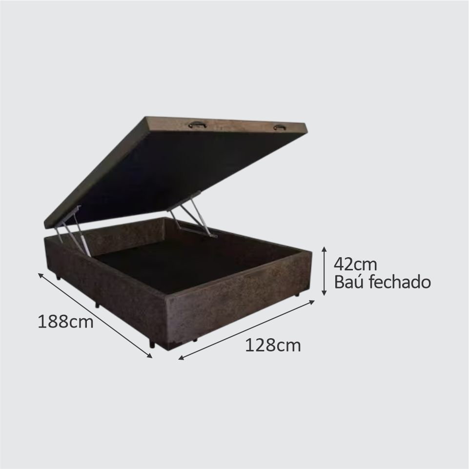 BASE BOX BAÚ VIUVA 1,28 SUEDE MARROM MEDIDAS