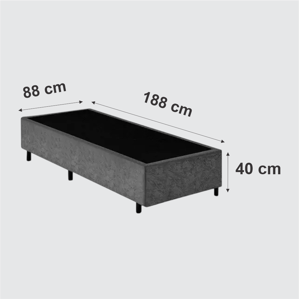 BASE BOX COMUM SOLTEIRO suede cinza medidas