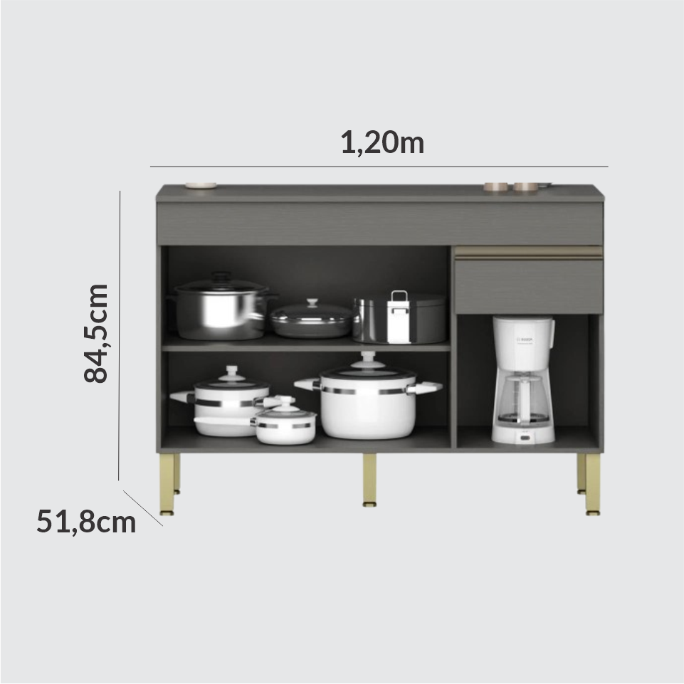 GABINETE DE COZINHA HOLAMBRA 1,20 METROS FREIJÓ GRIS.