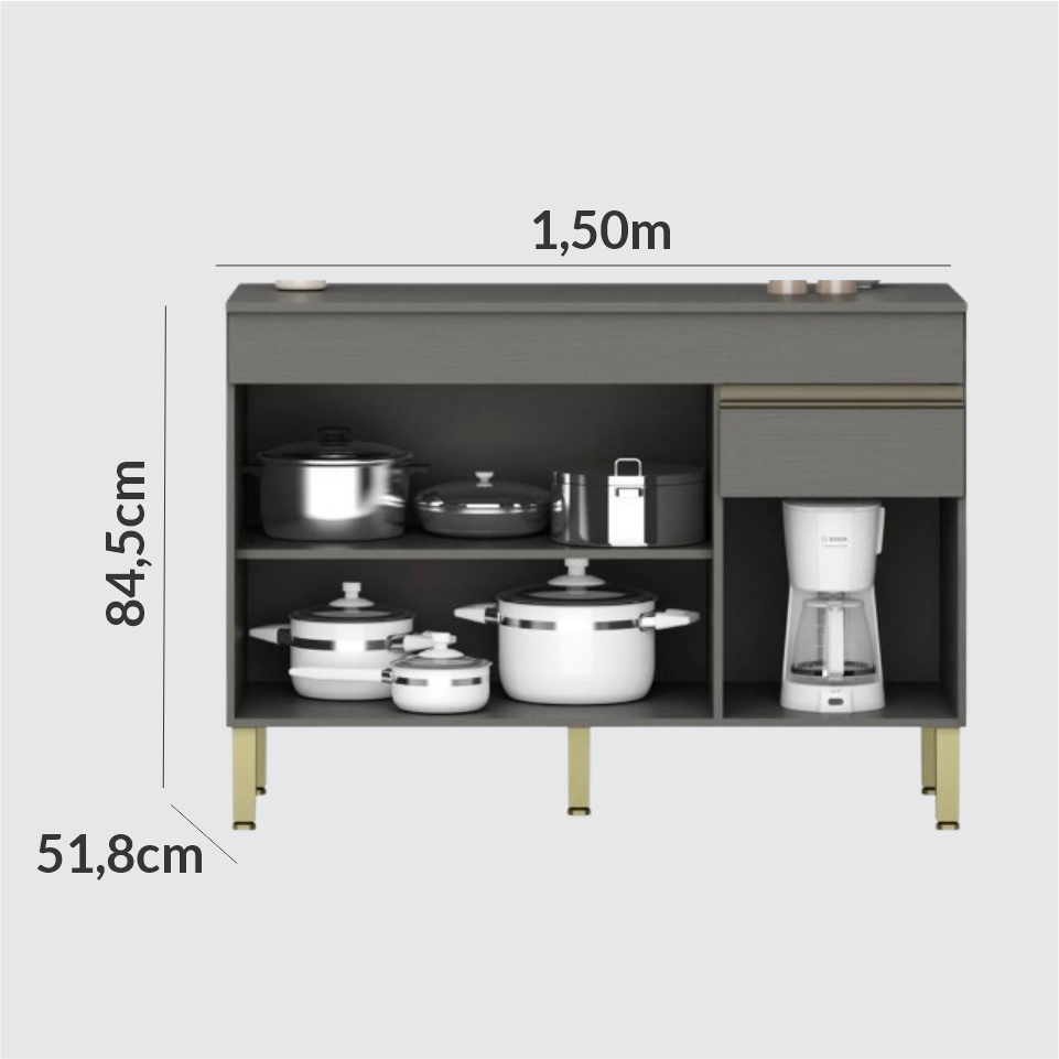 GABINETE DE COZINHA HOLAMBRA 1,50 METROS FREIJÓ GRIS.