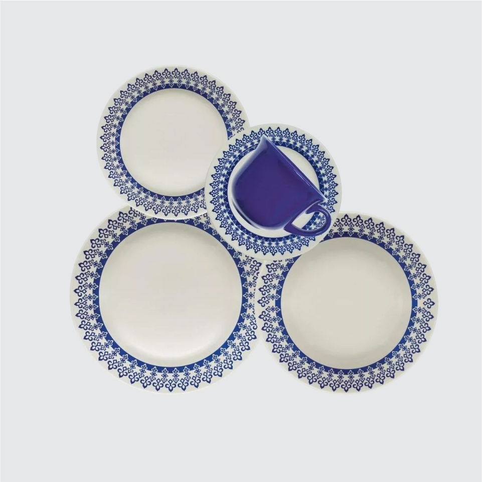 Conjunto de Jantar Oxford Grécia 20 peças - cor branco azul