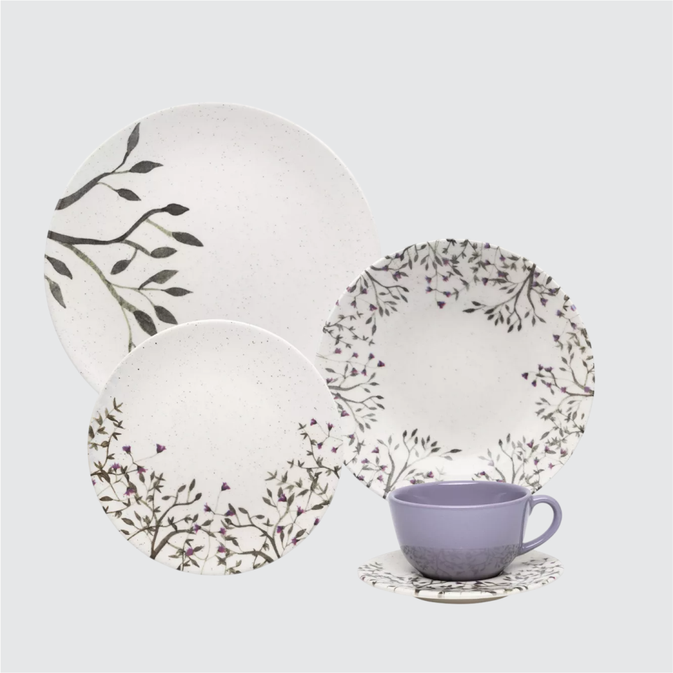 Conjunto de Jantar Oxford Unni Lilac 20 peças Cor branco com lilas