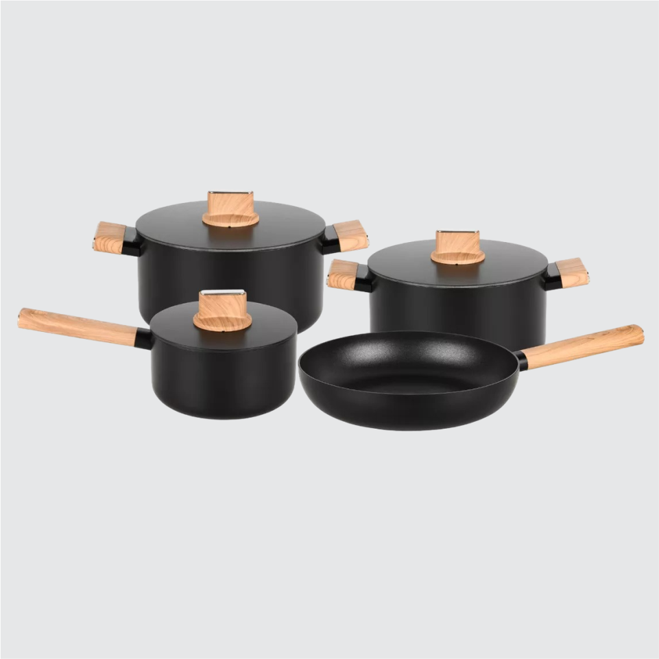 Conjunto de Panelas 4pçs Wood Aluminio Concept cor preto