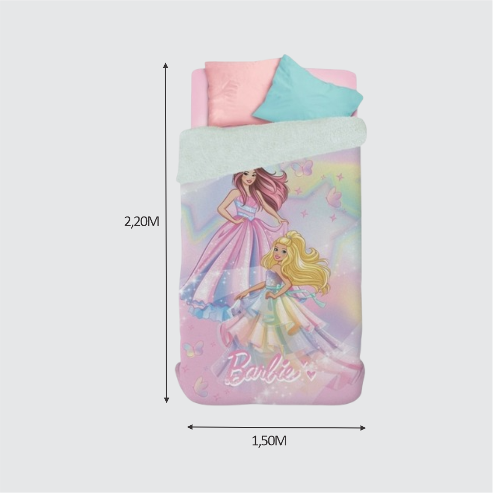 EDREDOM SOLTEIRO LÃ DE CARNEIRO BARBIE