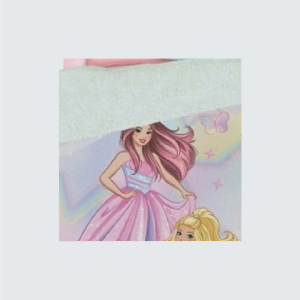 EDREDOM SOLTEIRO LÃ DE CARNEIRO BARBIE.