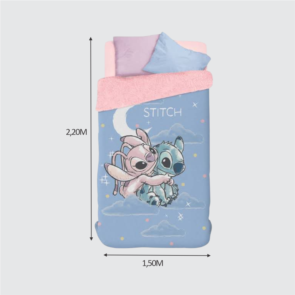 EDREDOM SOLTEIRO LÃ DE CARNEIRO STITCH
