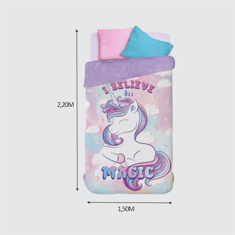 EDREDOM SOLTEIRO LÃ DE CARNEIRO UNICÓRNIO