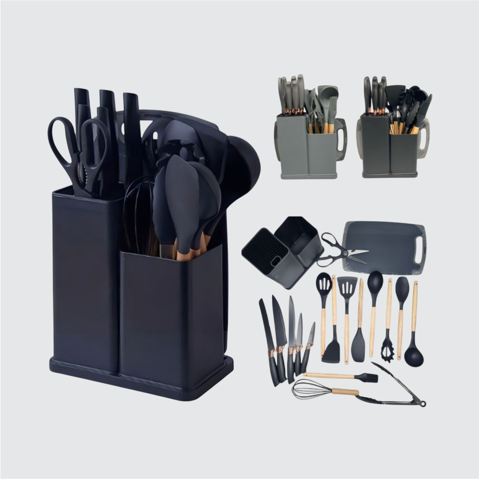 Kit Utensilios Para Cozinha 19 Peças Cor Preto - cinza .