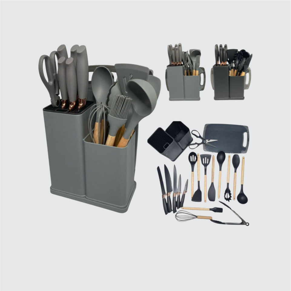 Kit Utensilios Para Cozinha 19 Peças Cor Preto - cinza
