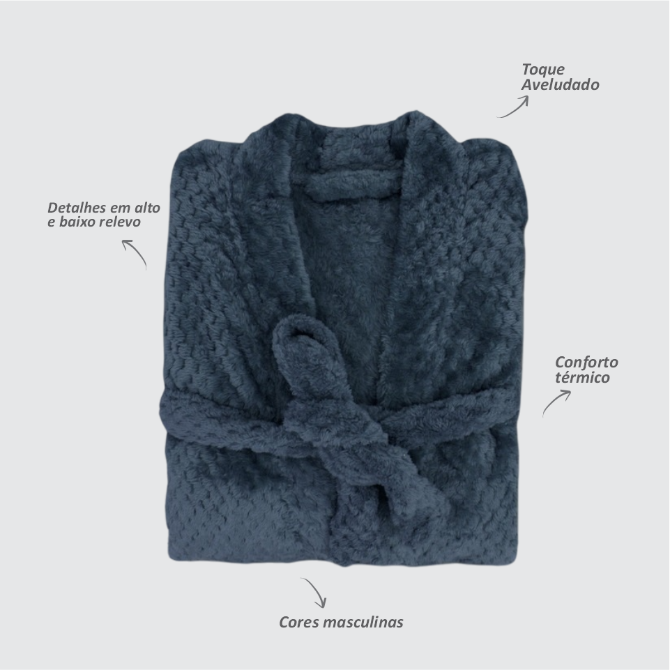 ROUPÃO DE MICROFIBRA FLANNEL POLLO TAMANHOS M G E GG - Azul Clássico