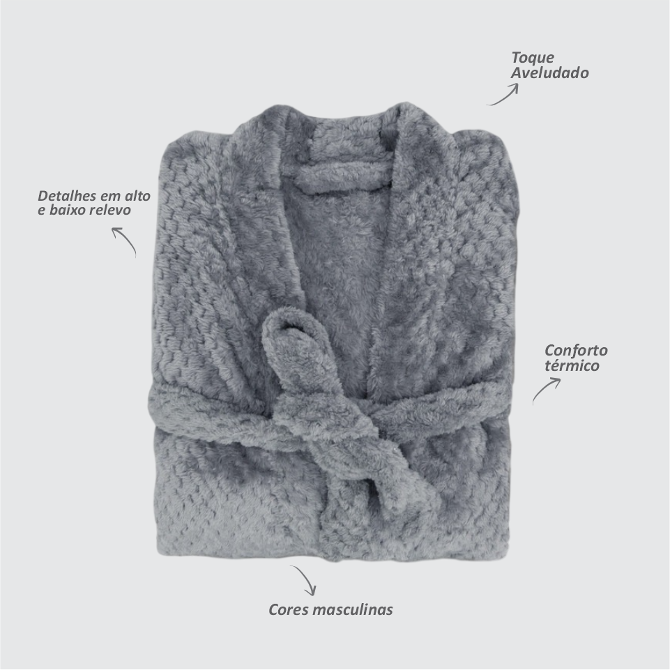 ROUPÃO DE MICROFIBRA FLANNEL POLLO TAMANHOS M G E GG - Cinza Ice