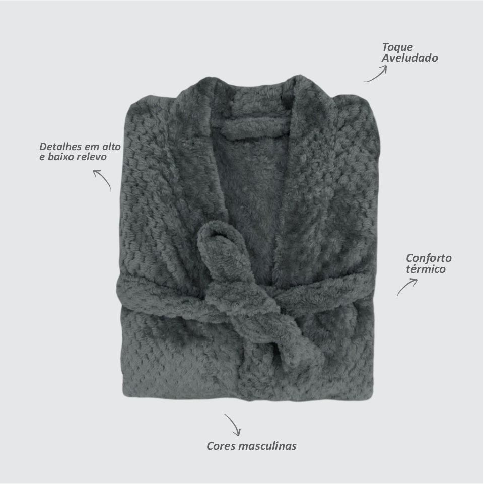 ROUPÃO DE MICROFIBRA FLANNEL POLLO TAMANHOS M G E GG - Cinza Urbano