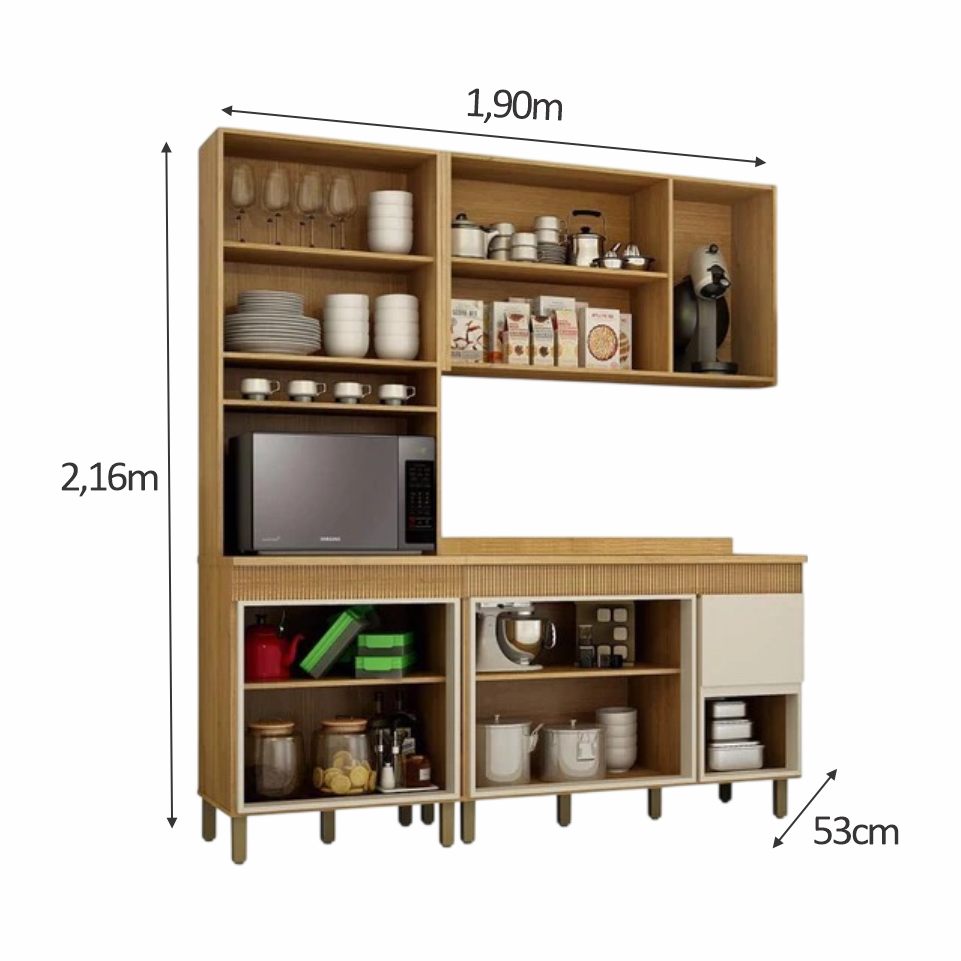 COZINHA DAKOTA 1,90M 3 PEÇAS CINAMOMO OFF WHITE.