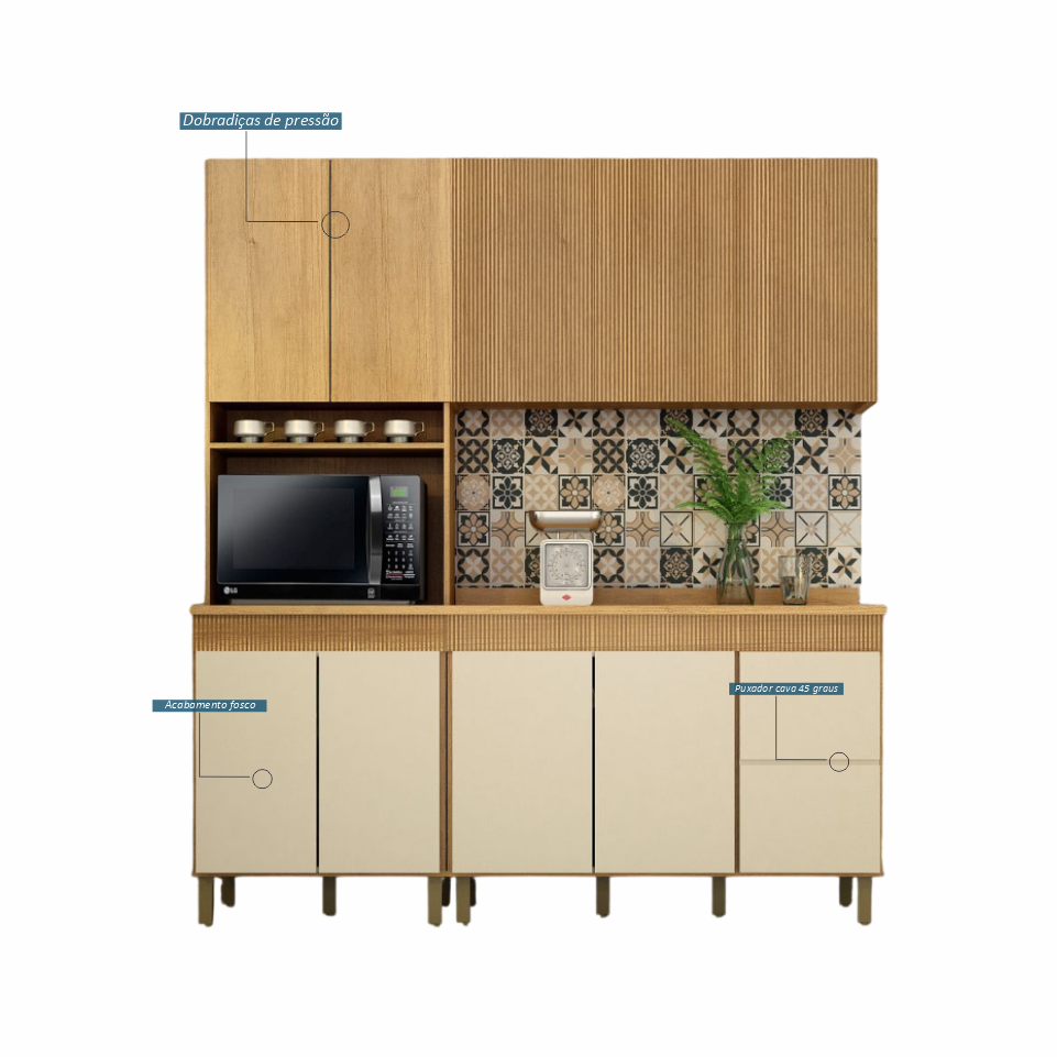 COZINHA DAKOTA 1,90M 3 PEÇAS CINAMOMO OFF WHITE...