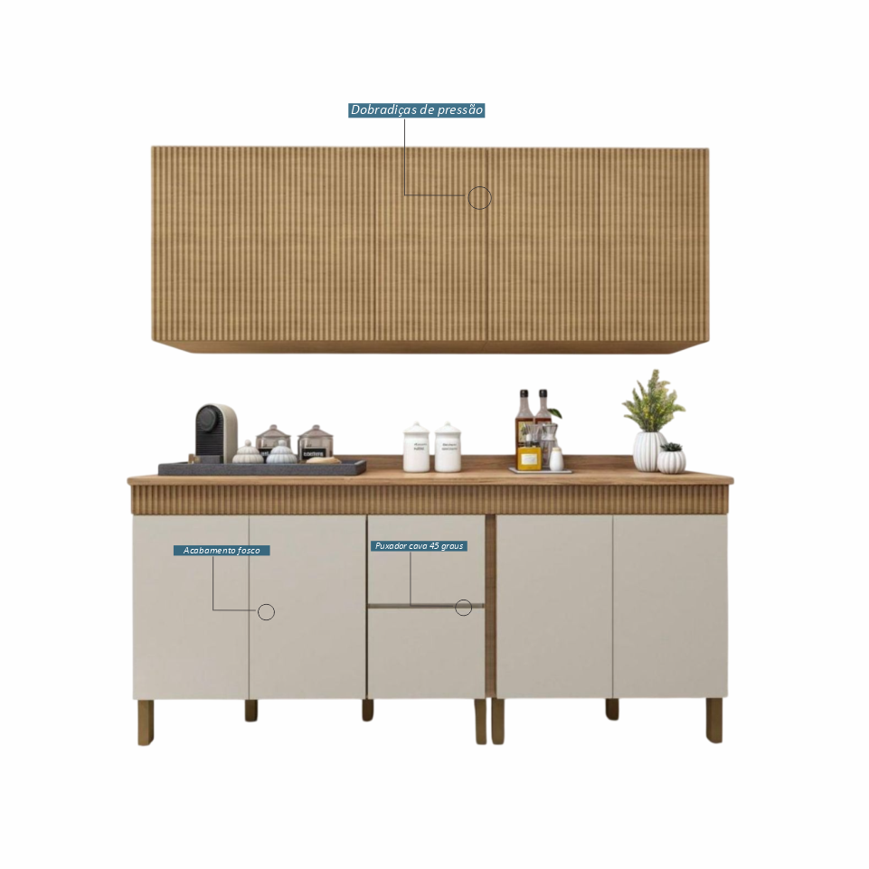 COZINHA DAKOTA 2,00M 4 PEÇAS CINAMOMO OFF WHITE..