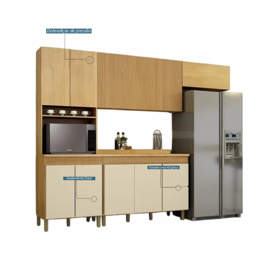 COZINHA DAKOTA 2,70M 4 PEÇAS CINAMOMO OFF WHITE .