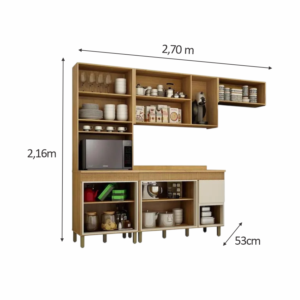 COZINHA DAKOTA 2,70M 4 PEÇAS CINAMOMO OFF WHITE