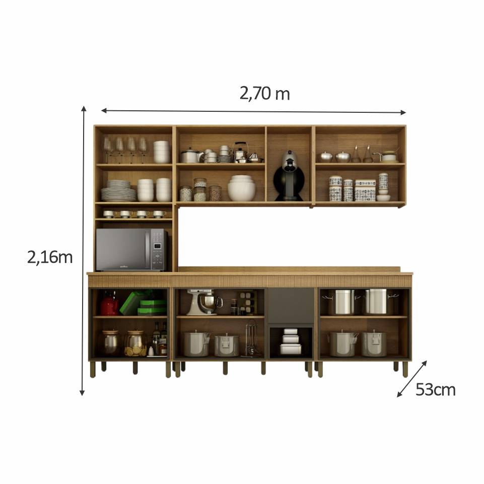 COZINHA DAKOTA 2,70M 5 PEÇAS CINAMOMO GRAFITE