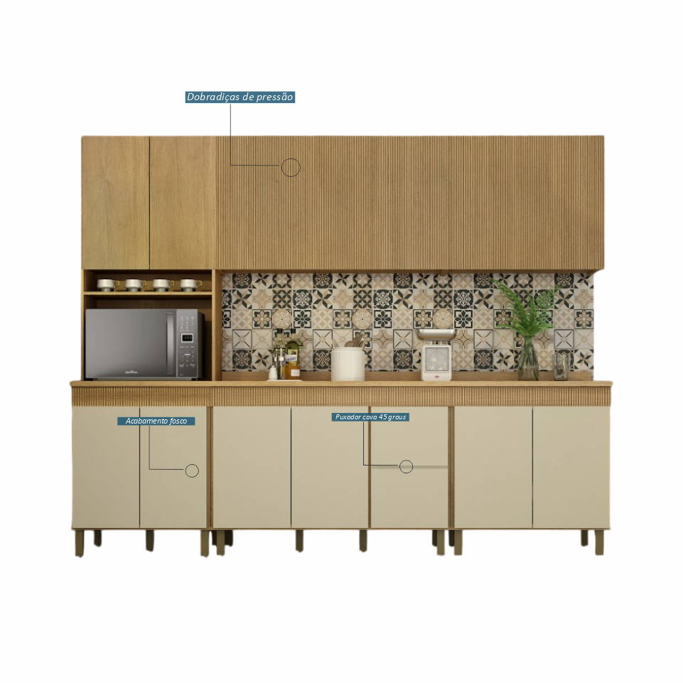 COZINHA DAKOTA 2,70M 5 PEÇAS CINAMOMO OFF WHITE ..