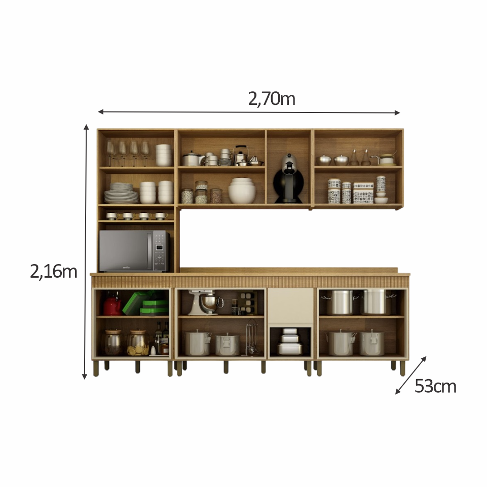 COZINHA DAKOTA 2,70M 5 PEÇAS CINAMOMO OFF WHITE
