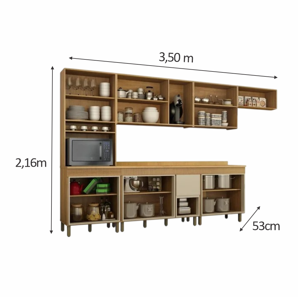 COZINHA DAKOTA 3,50M 6 PEÇAS CINAMOMO GRAFITE
