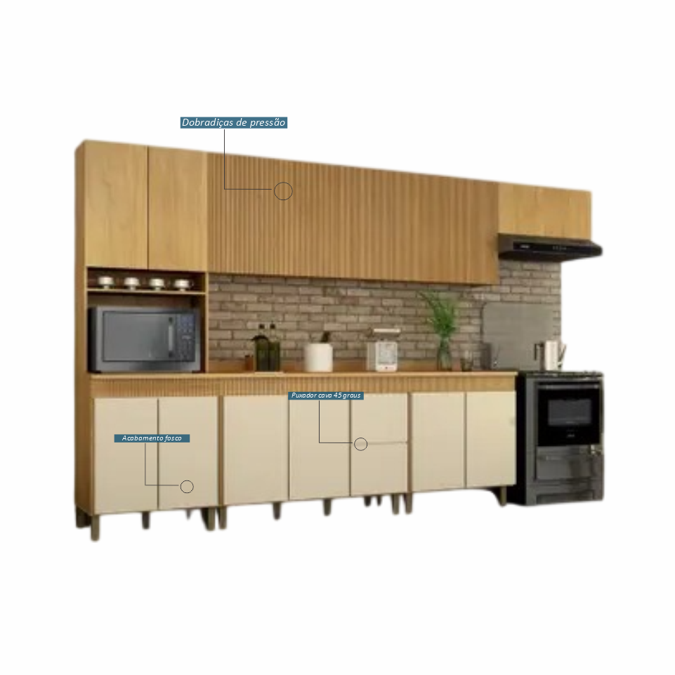 COZINHA DAKOTA 3,50M 6 PEÇAS CINAMOMO OFF WHITE ...