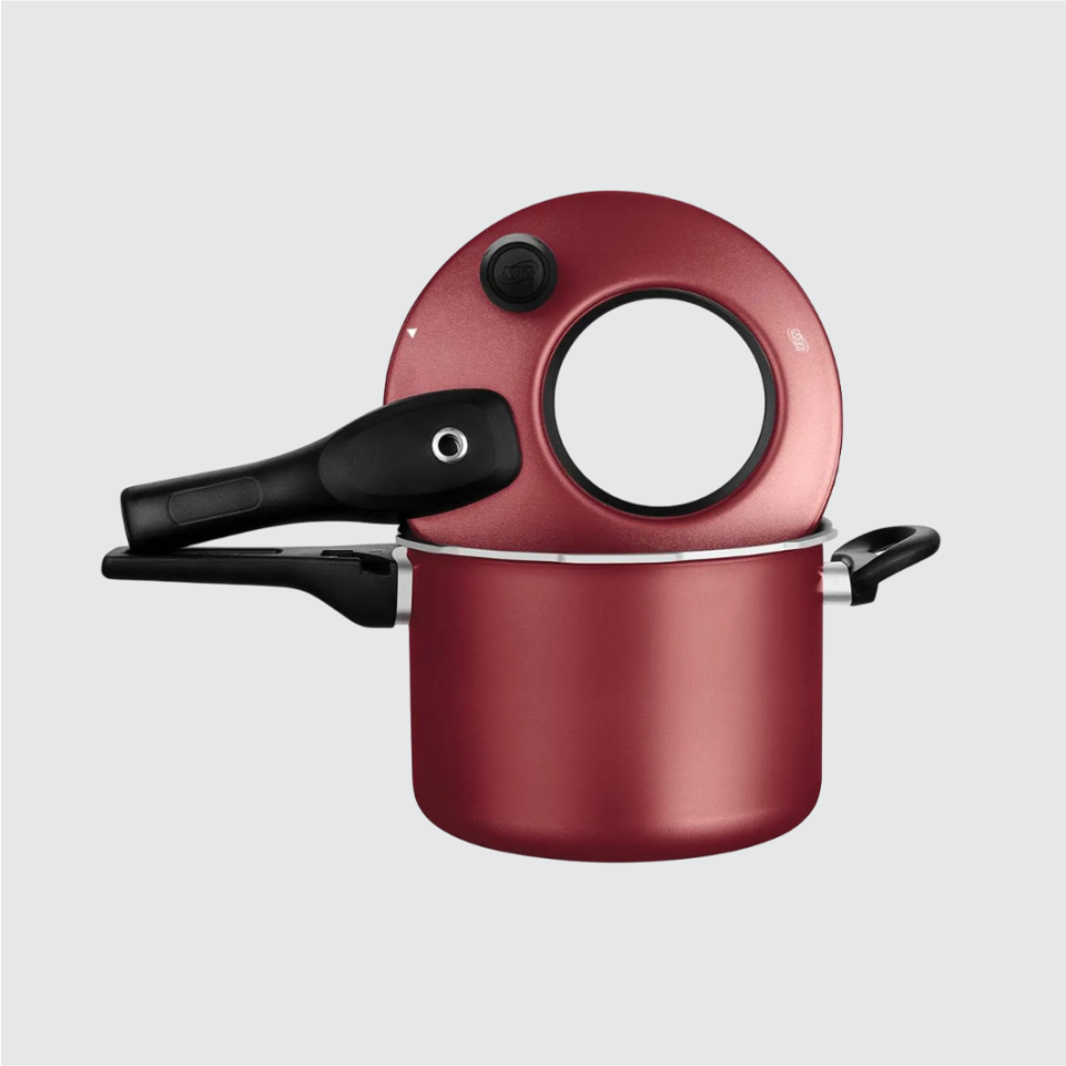 Panela de Pressão visor fecha externo Cor Cereja - 4,5 litros antiaderente.