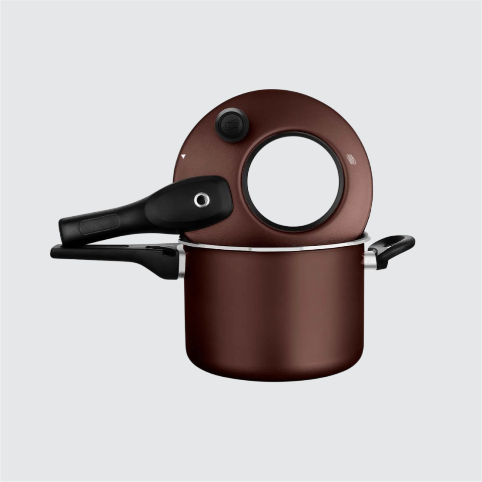 Panela de Pressão visor fecha externo Cor chocolate - 4,5 litros antiaderente.