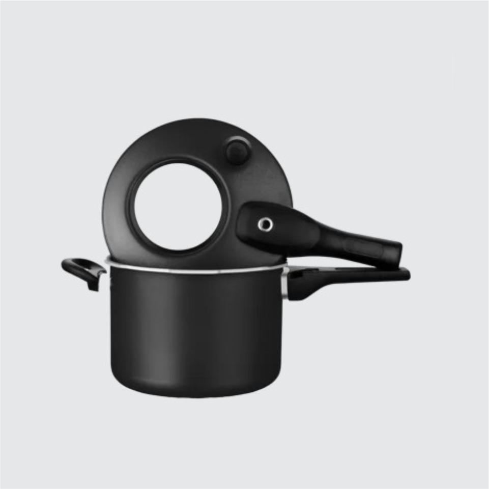 Panela de Pressão visor fecha externo Cor preto - bege - 4,5 litros antiaderente.