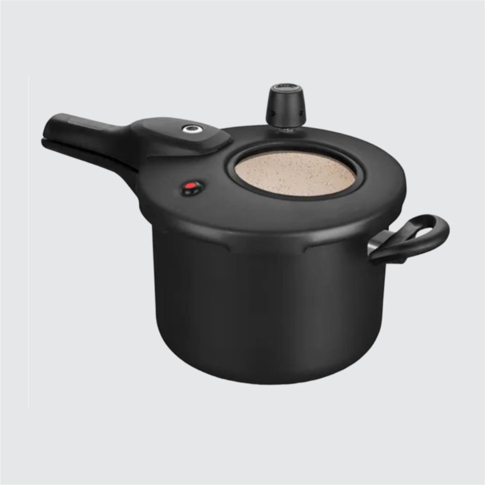 Panela de Pressão visor fecha externo Cor preto - bege - 4,5 litros antiaderente